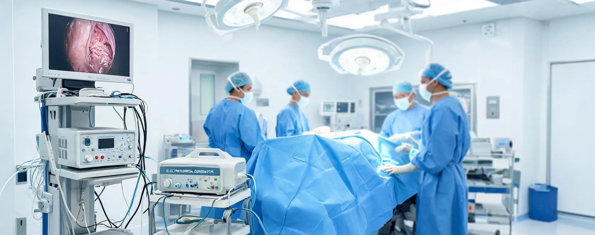 Modern operating room with endoscopic tower